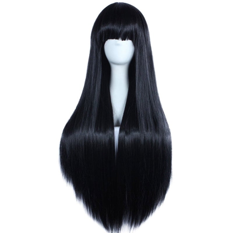 Akstore Wigs 32 inch Long Straight Anime Fashion Women's Cosplay Wig(Black) - Image 4